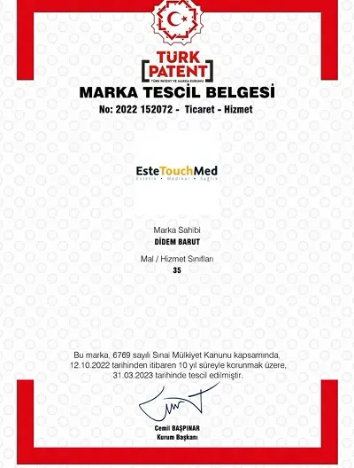 EsteTouchMed marka tescil belgesi